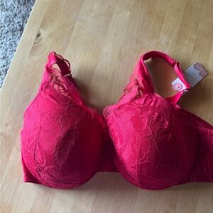 Cacique Vibrant Red Lace Lightly Lined Full Coverage Bra